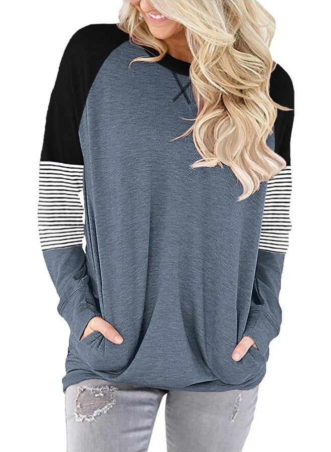 onlypuff Womens Tunic Tops Fall Fashion Tops Long Sleeve Casual Loose Fitting with Pocket, A A-haze Blue, L - Image 3