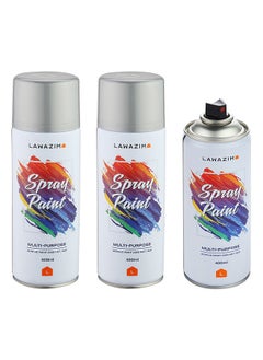 LAWAZIM Pack Of 3 Spray Paint Set - 125 Silver Grey - Multi-Surface 400ml Paint with Quick-Drying Cans - Ideal for Wood, Plastic, Metal, Interior & Exterior Uses, DIY, Automotive, and Arts & Crafts  - Image 1