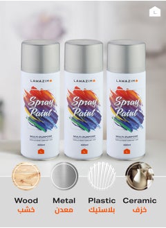 LAWAZIM Pack Of 3 Spray Paint Set - 125 Silver Grey - Multi-Surface 400ml Paint with Quick-Drying Cans - Ideal for Wood, Plastic, Metal, Interior & Exterior Uses, DIY, Automotive, and Arts & Crafts  - Image 4