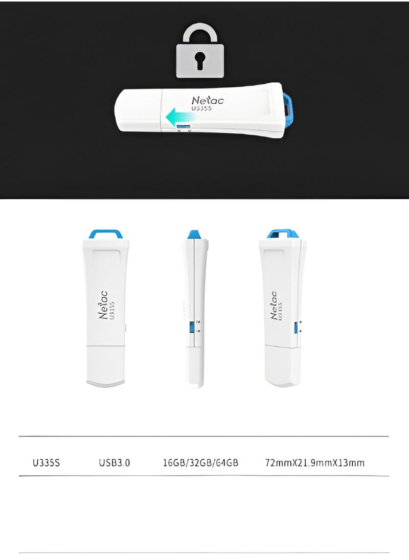 Netac - 64GB USB Flash Drive, 3.0 USB Memory Stick Thumb Drive Jump Drive, Portable Write Protected USB Flash Drive, Durable ABS Housing Body U Drive, (64GB) - Image 1