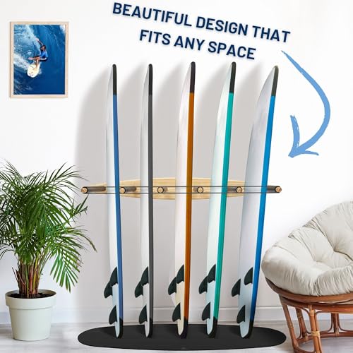 Hang 11 Vertical Surfboard Rack - Surf Racks for Wall, Sustainable Hardwood Surf Board Holder with Rubber Mat, Surfboard Wall Mount, Paddle Board & SUP Garage Storage (6 arms / 5-6 boards) - Image 2