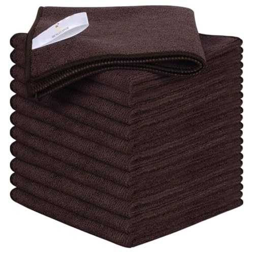 Showstopper 250 GSM Microfiber Cleaning Cloths, Pack of 12 - Lint-Free, Streak-Free - Reusable, Durable, Machine Washable Towels for Car, Kitchen & Windows (Dark Brown, 40cm X 40cm) - Image 1