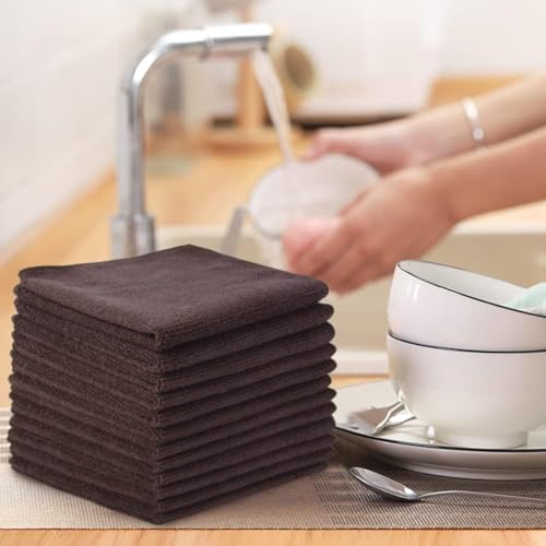 Showstopper 250 GSM Microfiber Cleaning Cloths, Pack of 12 - Lint-Free, Streak-Free - Reusable, Durable, Machine Washable Towels for Car, Kitchen & Windows (Dark Brown, 40cm X 40cm) - Image 4