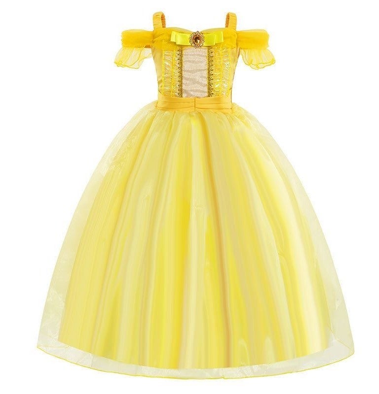 JAYATO 8 PCS Yellow Costume Princess Dress Set with Crown and Scepter, Best Gift for Girls, Birthday Party Role-playing, Queen Dress, Size M (3-4 years old) - Image 2
