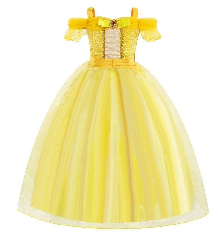 JAYATO 8 PCS Yellow Costume Princess Dress Set with Crown and Scepter, Best Gift for Girls, Birthday Party Role-playing, Queen Dress, Size M (3-4 years old) - Image 4