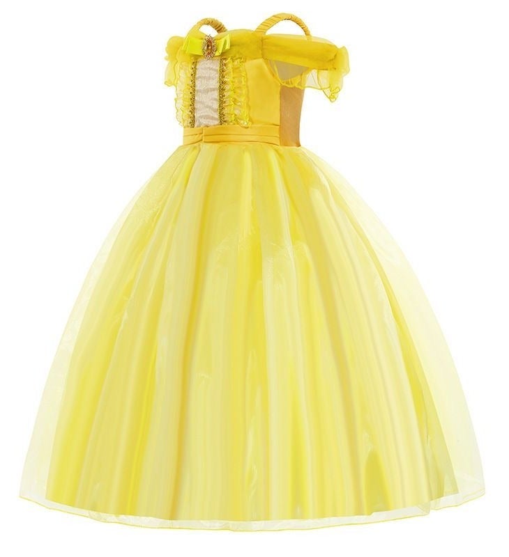 JAYATO 8 PCS Yellow Costume Princess Dress Set with Crown and Scepter, Best Gift for Girls, Birthday Party Role-playing, Queen Dress, Size M (3-4 years old) - Image 3