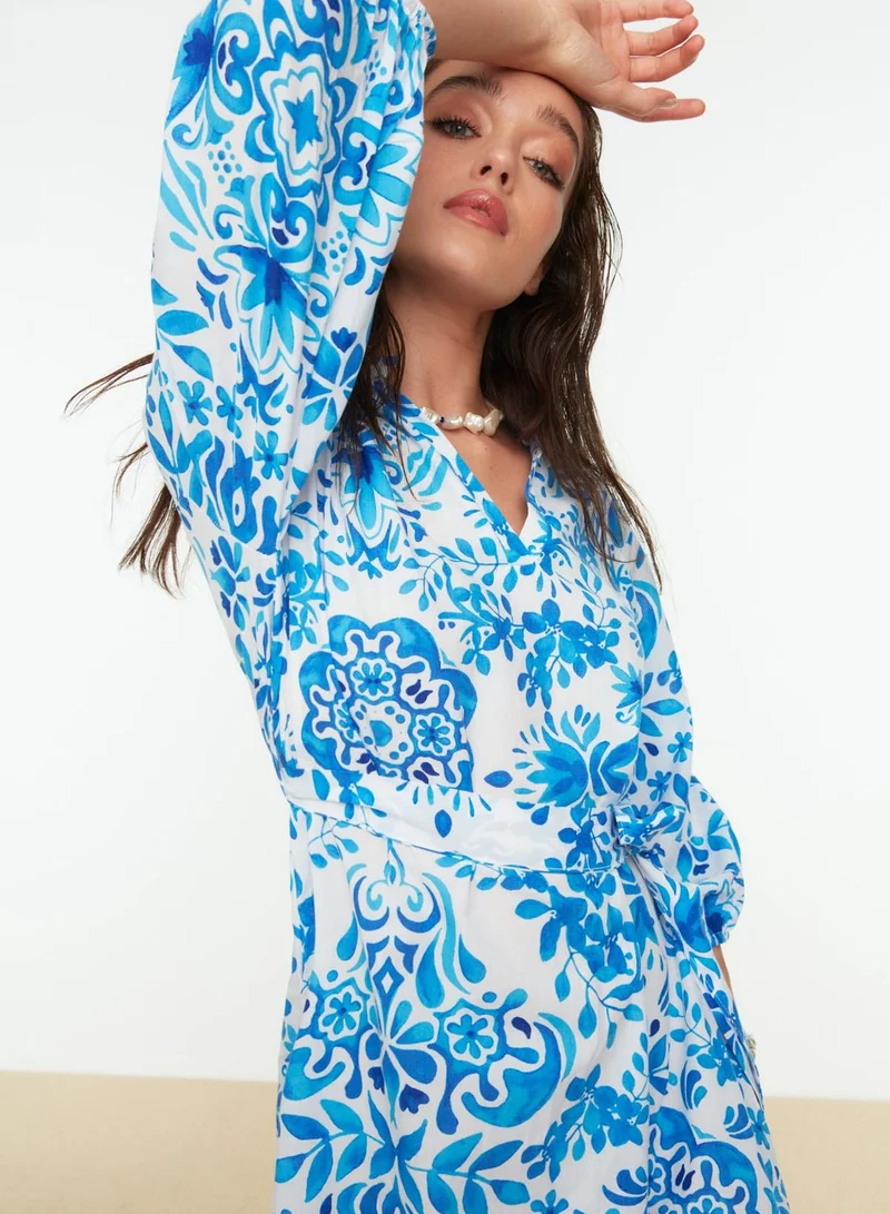 trendyol Tie Detail Printed Dress