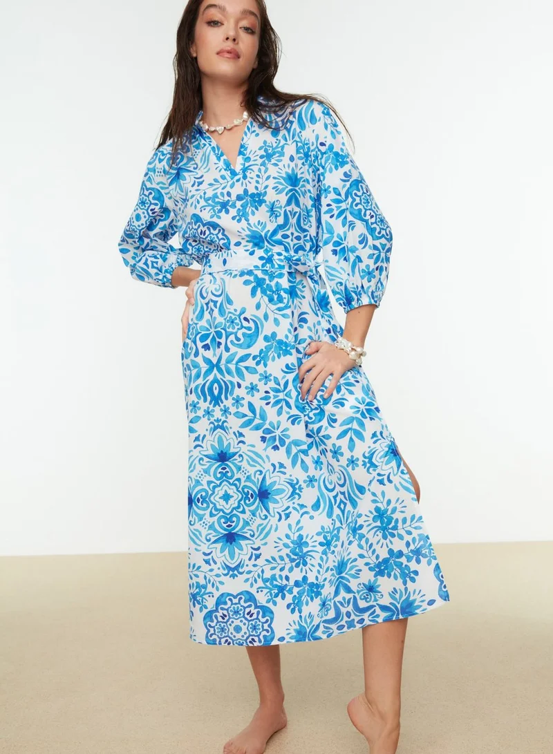 trendyol Tie Detail Printed Dress