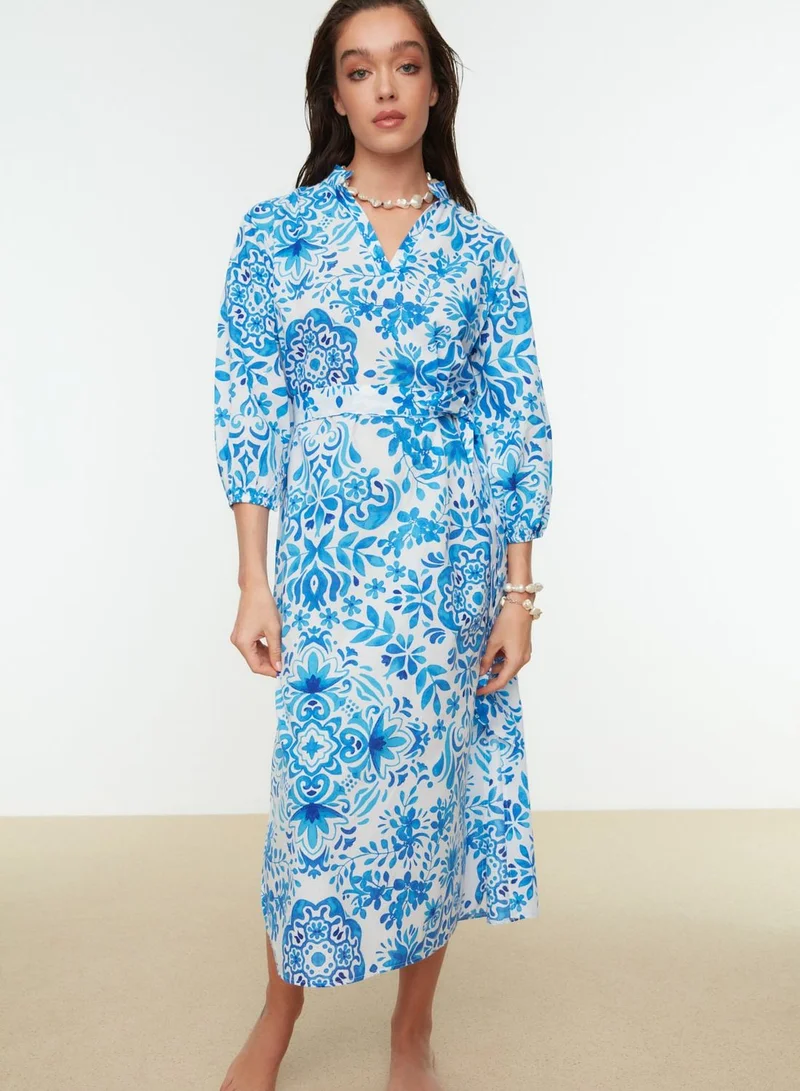 trendyol Tie Detail Printed Dress