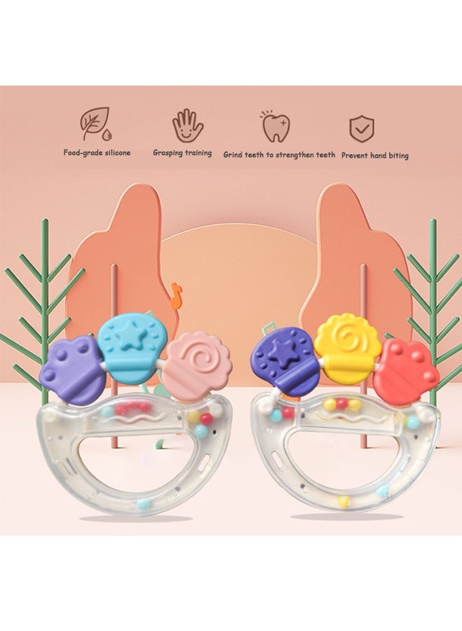 GD 2 PCS Baby Rattle Teether, Baby Teethers Toy Teething Ring Silicone, Soft Gums Massage & Sensory Rattle for Teething Relief & Early Motor Skills - Image 3