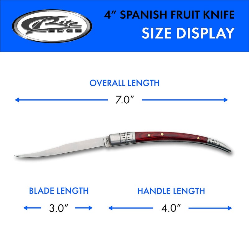 Rite Edge 4â€³ Spanish Folding Fruit Knife â€“ Slim Folding Pocket Knife with Stainless Steel Blade, Pakkawood Handle & Bolster for Peeling, Food Prep, EDC & Outdoor Use - Image 3