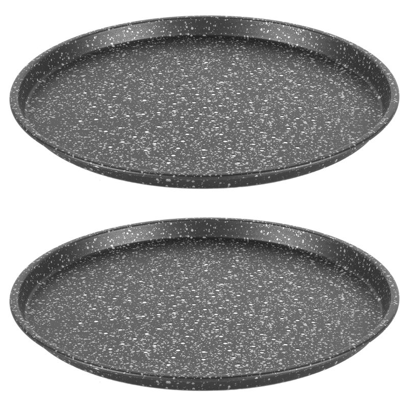Salter Megastone Pizza Pans  Set of 2 29 cm NonStick Perforated Crisper Trays Large Oven Baking Tin for Pizzas 12Inch Durable Chip Trays PFOAFree Oven Safe Up to 220C Strong Carbon Steel