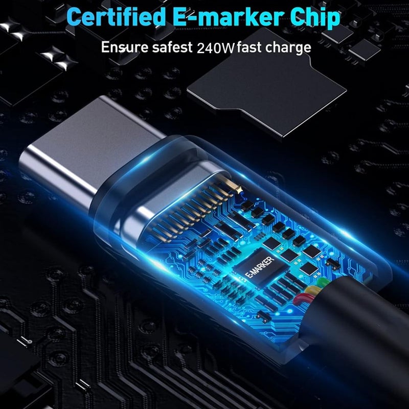 3 Pcs 240W Max Breathing Light Super Fast Charging USB C Cable Nylon Braided Cord 2m 6.6ft Fast Charging Type C Charger For Smartphone Tablet Laptop Black Blue Pink - Image 5