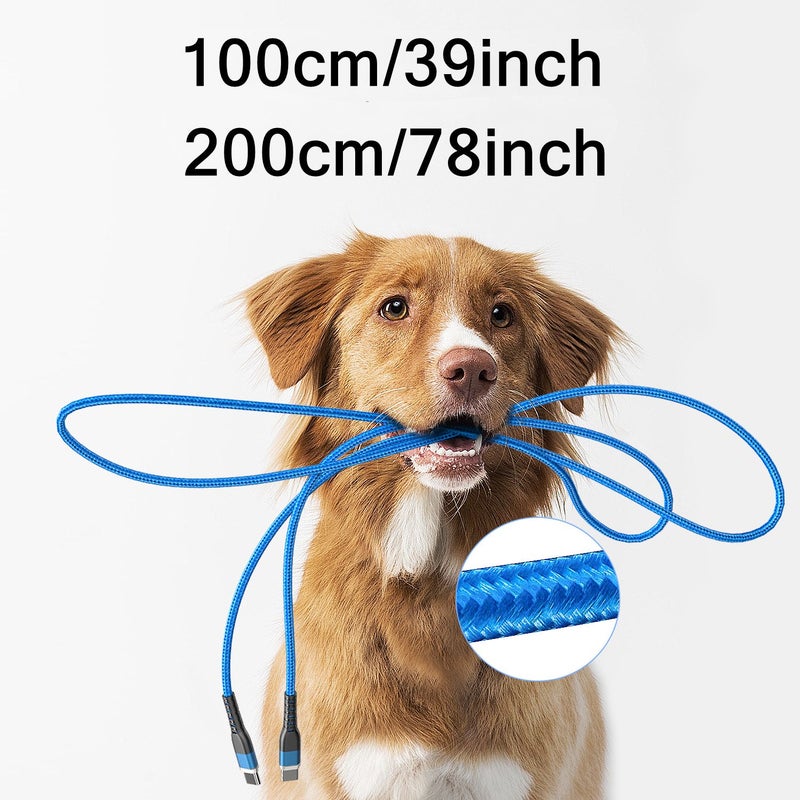 3 Pcs 240W Max Breathing Light Super Fast Charging USB C Cable Nylon Braided Cord 2m 6.6ft Fast Charging Type C Charger For Smartphone Tablet Laptop Black Blue Pink - Image 2
