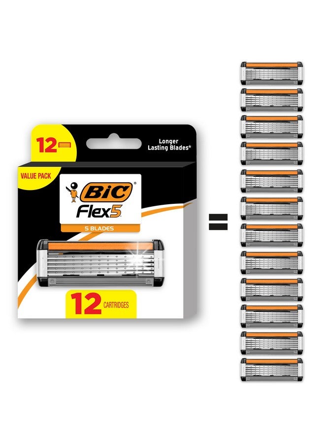 بيك خراطيش إعادة تعبئة ماكينة الحلاقة BIC Flex 5 للرجال، شفرات حلاقة طويلة الشفرات لحلاقة ناعمة ومريحة، 12 خرطوشة إعادة تعبئة - Image 1