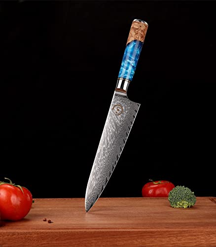 Fukep Chef Knife 8 inch, Damascus Chef Knife Japanese VG10 Core Steel with 66-Layers High Carbon Professional Sharp Chefs Knife 8" Blade Ergonomic Beautiful Blue Resin Handle Gift Boxed - Image 4