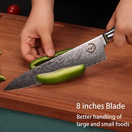 Fukep Chef Knife 8 inch, Damascus Chef Knife Japanese VG10 Core Steel with 66-Layers High Carbon Professional Sharp Chefs Knife 8" Blade Ergonomic Beautiful Blue Resin Handle Gift Boxed - Image 2