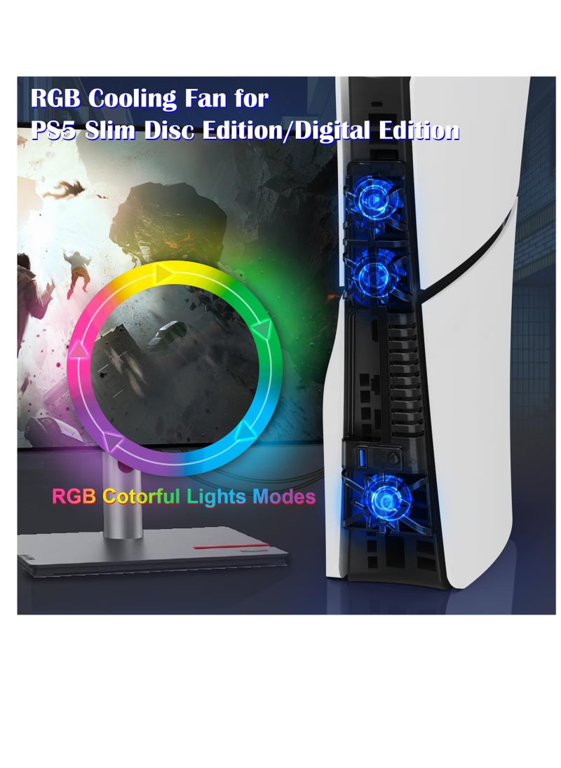 JYS Cooling Fan for PS5 Slim Cooler Fan with RGB LED Light and USB Port for PlayStation 5 Slim Disc Edition and Digital Edition  - Image 5