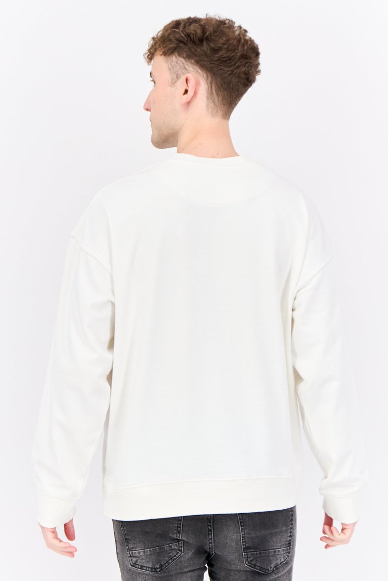 Established Redefining Essentials Men Crew Neck Brand Logo Long Sleeves Sweatshirt, Snow White - Image 3