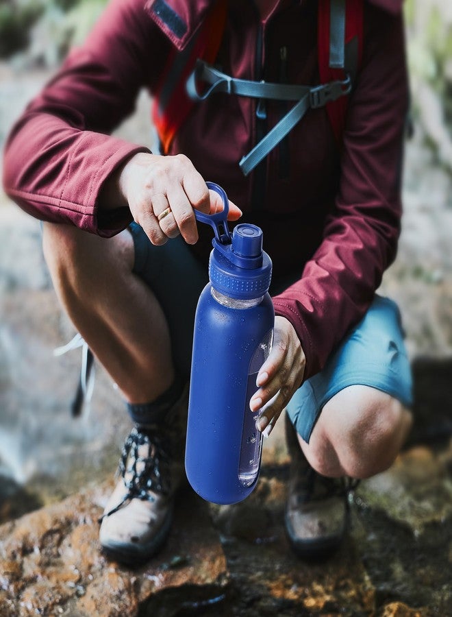 EALGRO 40 oz Glass Water Bottle With Straw and Handle, Sports Motivational Water Jug Flask with Silicone Sleeve, Large Water Cup with Time Marker for Travel, Gym, Black - Image 2