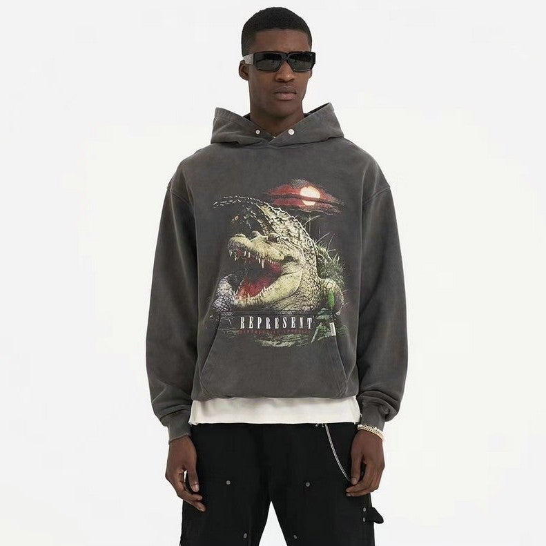 Represent Crocodile Letter Slogan Goddess Angel Tiger Print High Street Hoodie Sweatshirt Trendy - Image 4