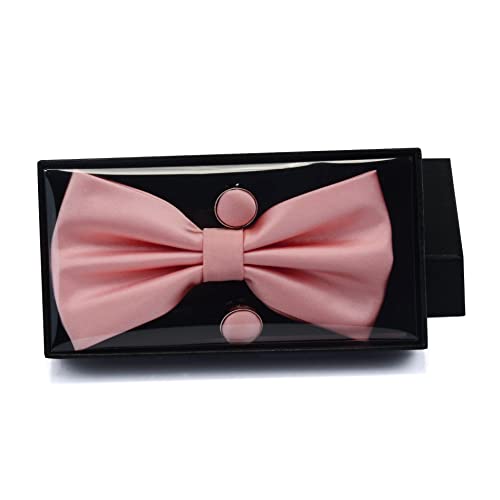GUSLESON Mens Dusty Pink Wedding Bow Tie Set Pre-tied Bowtie and Pocket Square Cufflink (0570-36) - Image 4