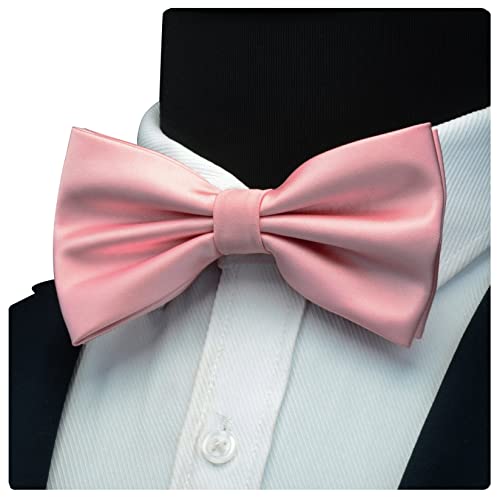 GUSLESON Mens Dusty Pink Wedding Bow Tie Set Pre-tied Bowtie and Pocket Square Cufflink (0570-36) - Image 2