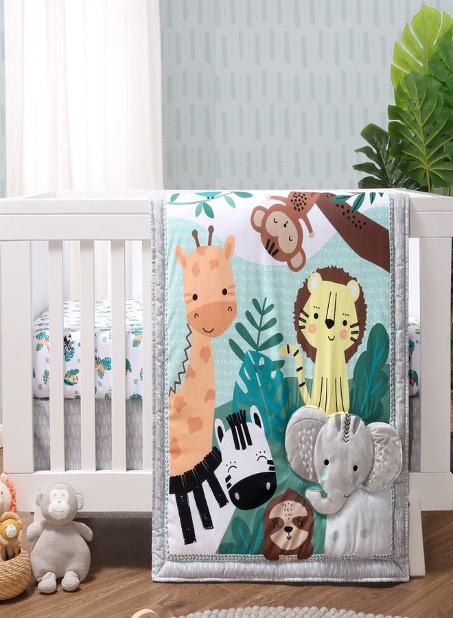 The Peanut Shell The Peanutshell 3 Piece Baby Crib Bedding Set for Boys & Girls - Newborn, Infant & Toddler Nursery Bed Set Decor with Fitted Crib Sheet, Dust Ruffle Comforter - Safari Adventures - Image 1