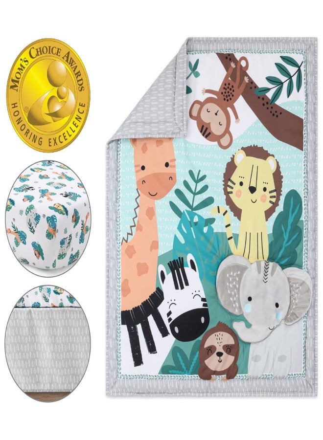 The Peanut Shell The Peanutshell 3 Piece Baby Crib Bedding Set for Boys & Girls - Newborn, Infant & Toddler Nursery Bed Set Decor with Fitted Crib Sheet, Dust Ruffle Comforter - Safari Adventures - Image 2