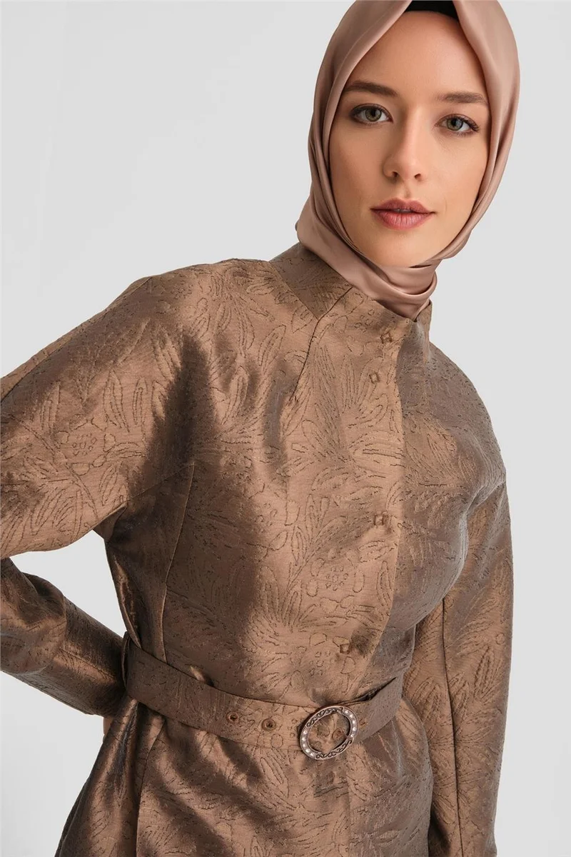 ARMINE Stone Buckled Jacquard Cape 24K7505 Bronze