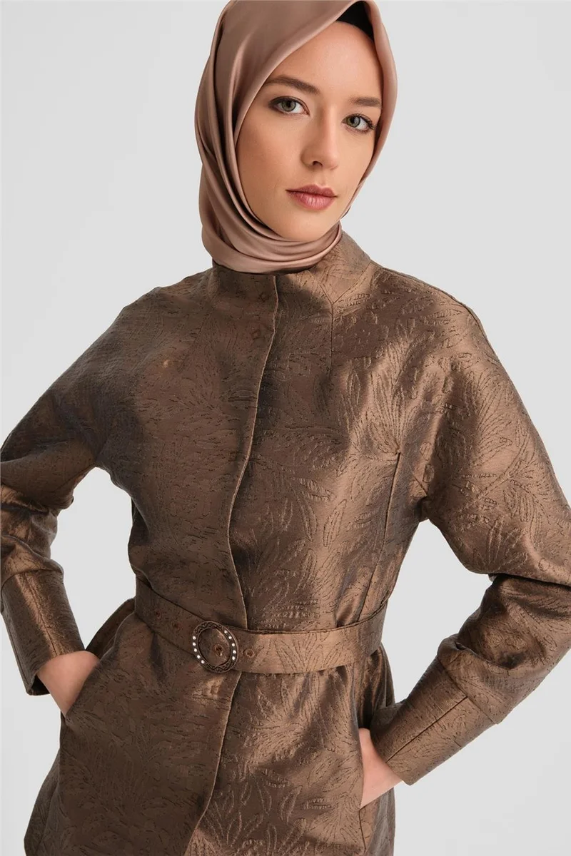 ARMINE Stone Buckled Jacquard Cape 24K7505 Bronze