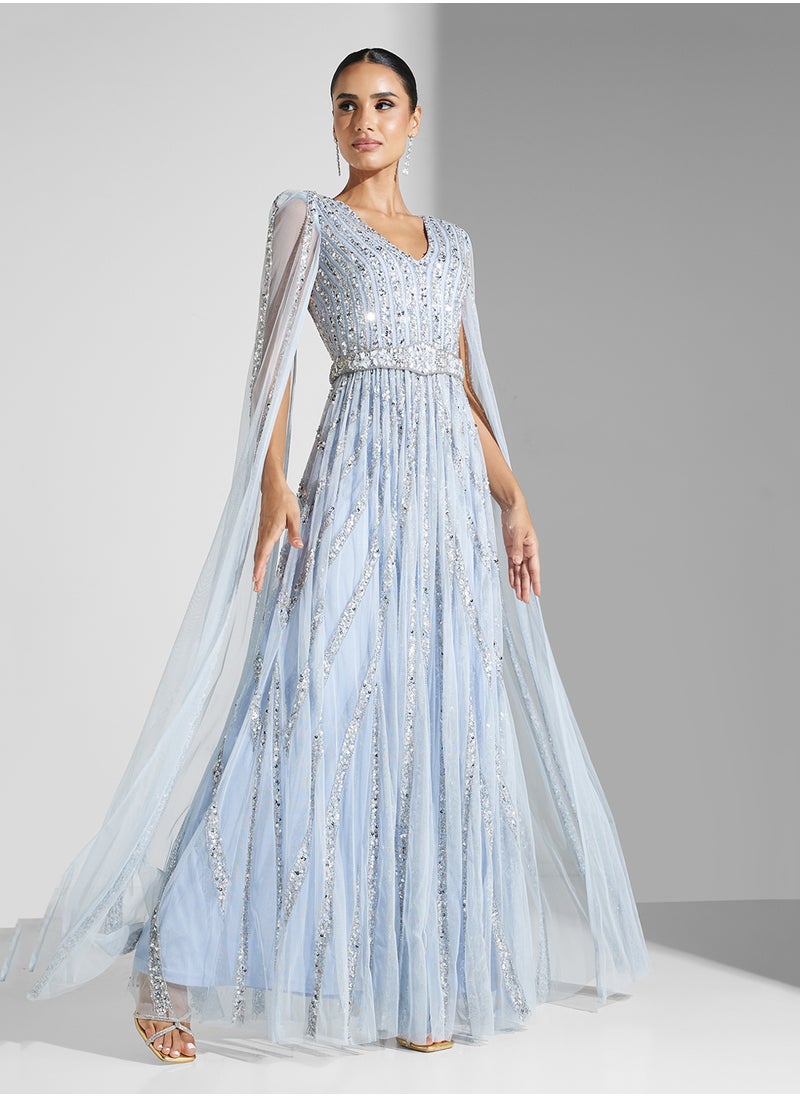 Amelia Rose Embellished V-Neck  Dress  - Image 4