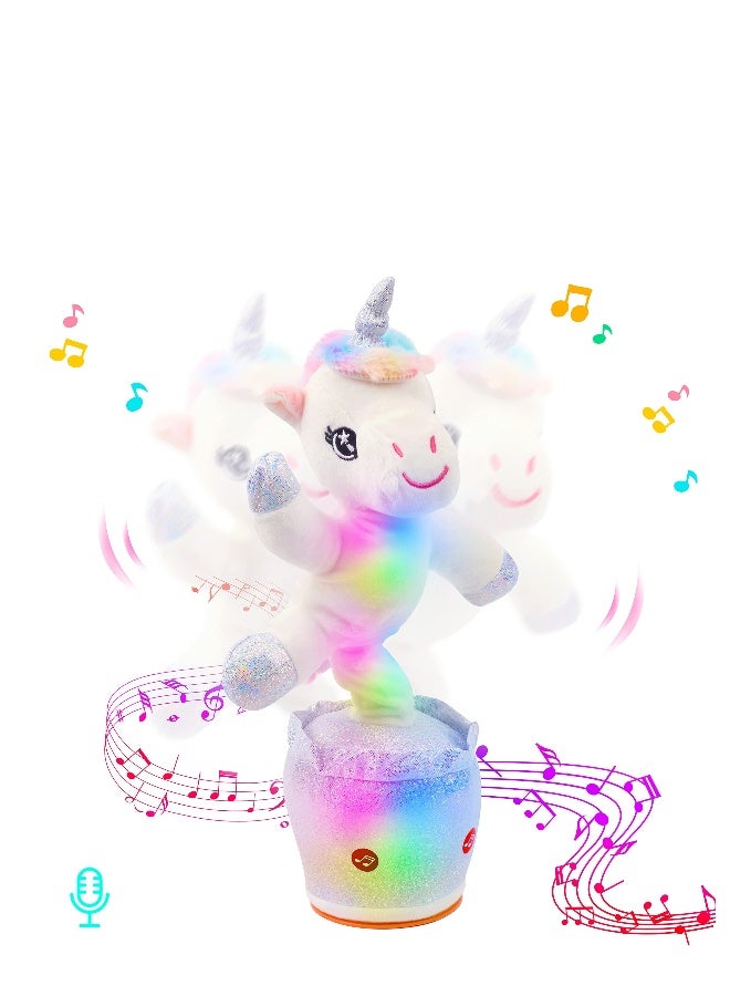 Glowing Dancing Unicorn Toy Talking Toy with Light Up Interactive Features Mimicking and Twisting Electric Animated Toy for Kids White 12.5" - Image 2