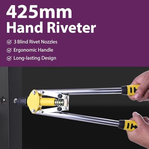 VENEKETY 17'' Long Arm Hand Riveter 425mm Pop Rivet Gun Fast Hitting Professional Chrome Handled Riveting Tool for Metal Furniture Automotive Home Workshop - Image 5