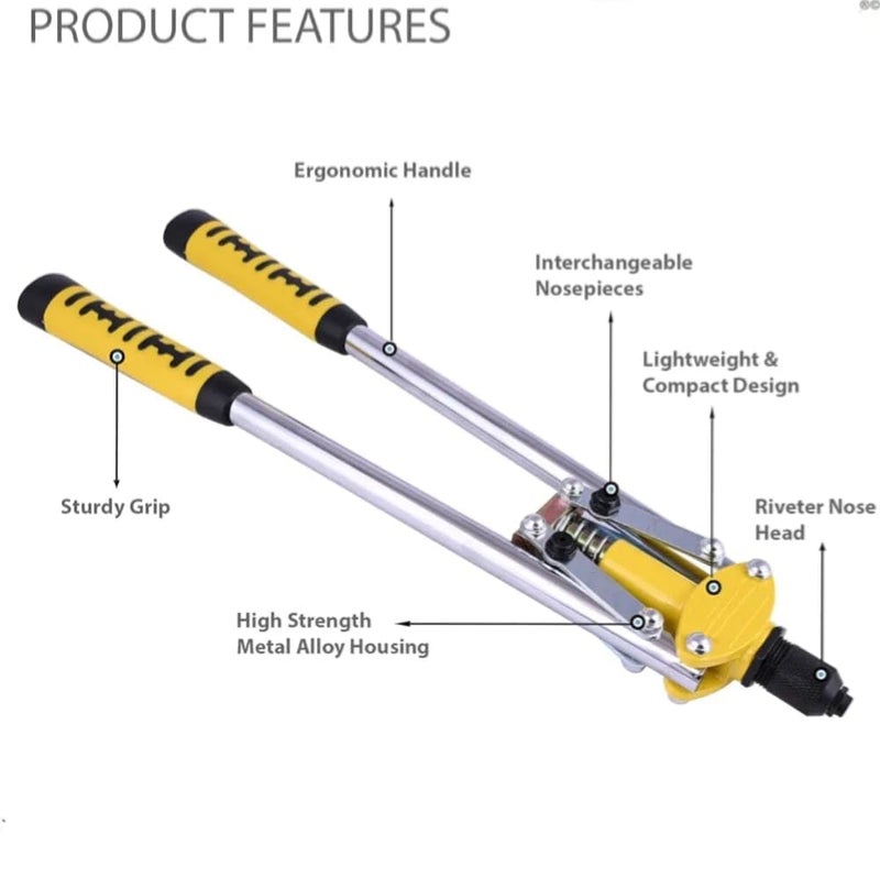 VENEKETY 17'' Long Arm Hand Riveter 425mm Pop Rivet Gun Fast Hitting Professional Chrome Handled Riveting Tool for Metal Furniture Automotive Home Workshop - Image 3