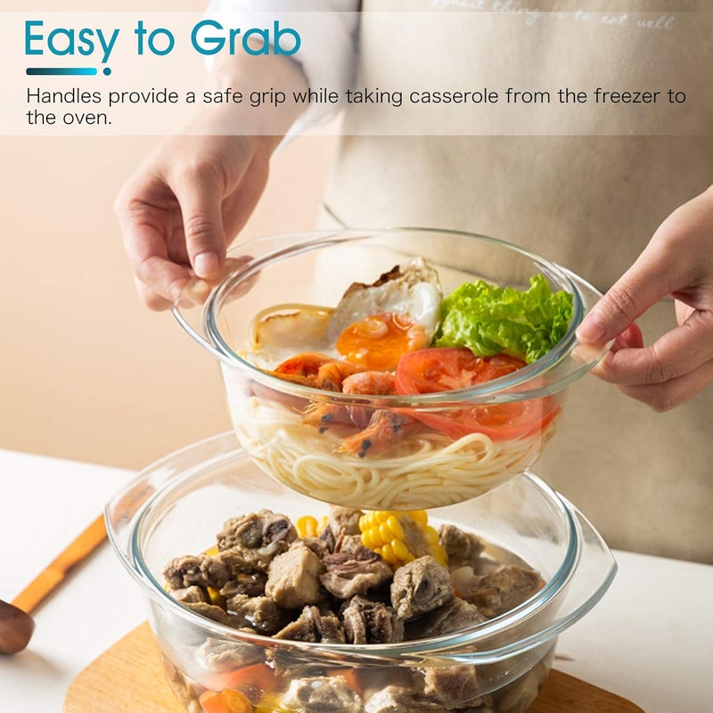 NUTRIUPS Small Round Glass Casserole Dish with lid, 0.65 L Mini glass bowl with glass lid, Microwave and Oven Safe - Image 3