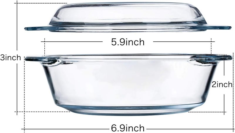 NUTRIUPS Small Round Glass Casserole Dish with lid, 0.65 L Mini glass bowl with glass lid, Microwave and Oven Safe - Image 2