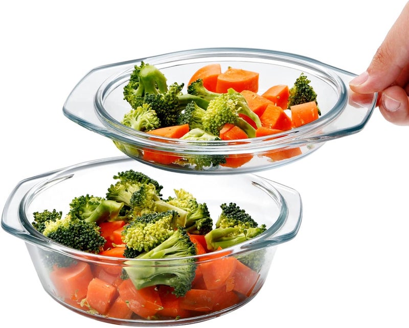 NUTRIUPS Small Round Glass Casserole Dish with lid, 0.65 L Mini glass bowl with glass lid, Microwave and Oven Safe - Image 1