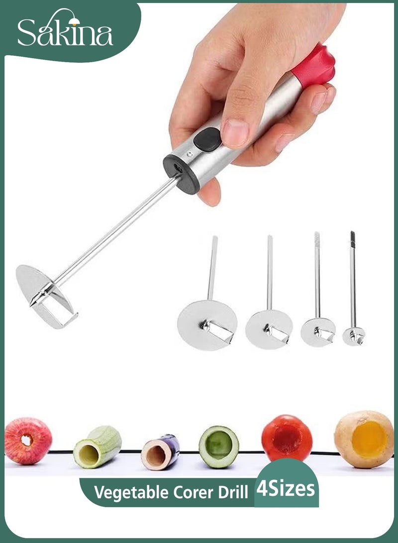 سكينة حفارة محشي ،الة حفر خضروات من الستانلس ستيل،مقوار خضار ، أداة تفريغ الفواكه والخضروات 4 في 1 مع أحجام متعددة، لولب للكوسة والبطاطس وعصّارة ليمون - Image 1
