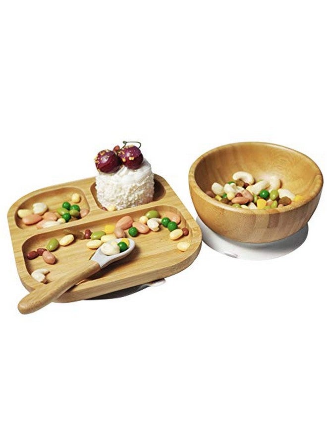 Youkoo kitchen Baby Toddler Stay Put Dish, Kids Suction Plate & Bowl, Bamboo Cute Dinnerware (Blue Set) - Image 4