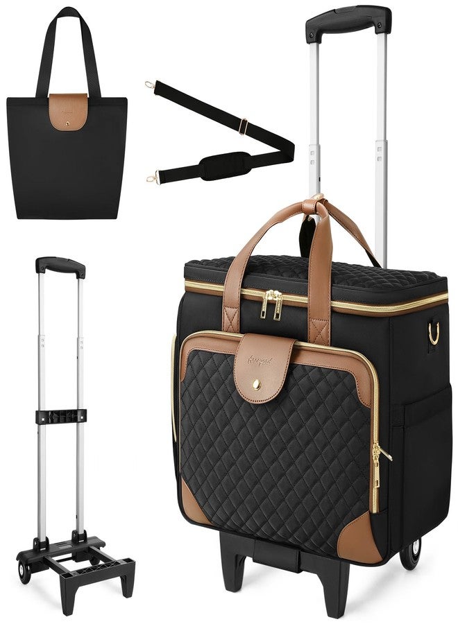 Arcoyard Rolling Teacher Bag with File Teacher Tote and Detachable Trolley, Large Rolling Bag for Work with 17.3 Inch Laptop Compartment, Work Bags for Women, Teaching, Nurse, Craft, Black Brown - Image 1