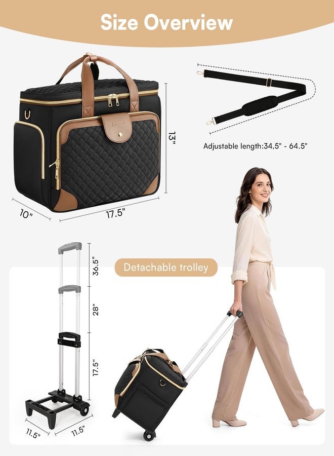 Arcoyard Rolling Teacher Bag with File Teacher Tote and Detachable Trolley, Large Rolling Bag for Work with 17.3 Inch Laptop Compartment, Work Bags for Women, Teaching, Nurse, Craft, Black Brown - Image 5