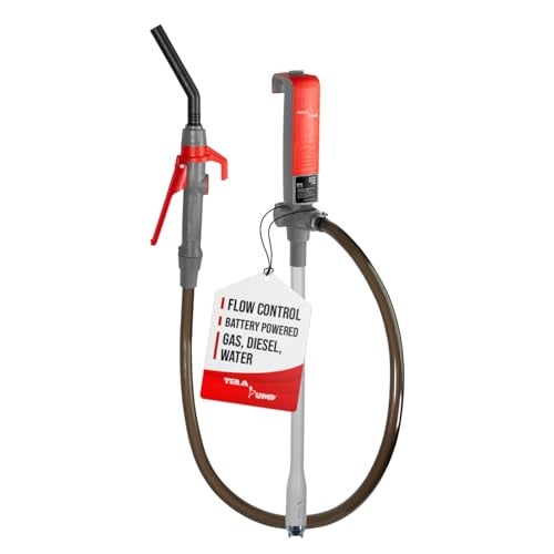 TERA PUMP Electric Gas Pump Battery Operated Liquid Transfer Pump with Quick Stop Nozzle  Vinyl Hose for Diesel  E85 GasDEFAntifreeze  28 GPM