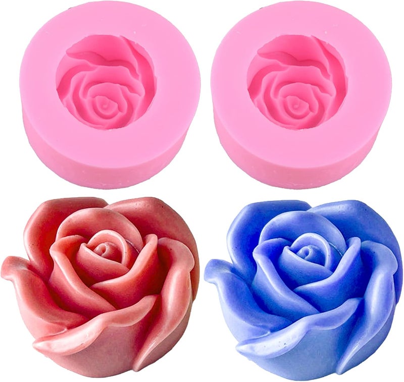 japleed 2pcs Large Rose Silicone Soap Molds Flower Resin Candle Molds 3D Silicone Fondant Chocolate Cake Candy Molds DIY Resin Candle Soap Wax Crafts Home Decoration Baking Tool - Image 1