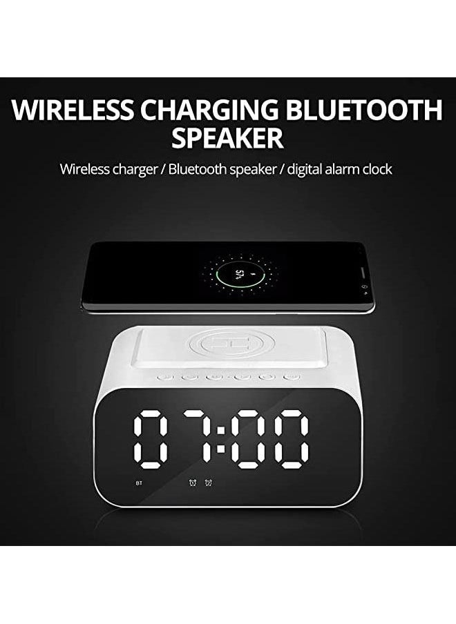 Arabest - ساعة منبه رقمية مع شاحن لاسلكي ومكبر صوت بلوتوث، 7 في 1 ساعة راديو عرض LED لغرفة النوم شحن مزدوج مع USB - أسود - Image 1