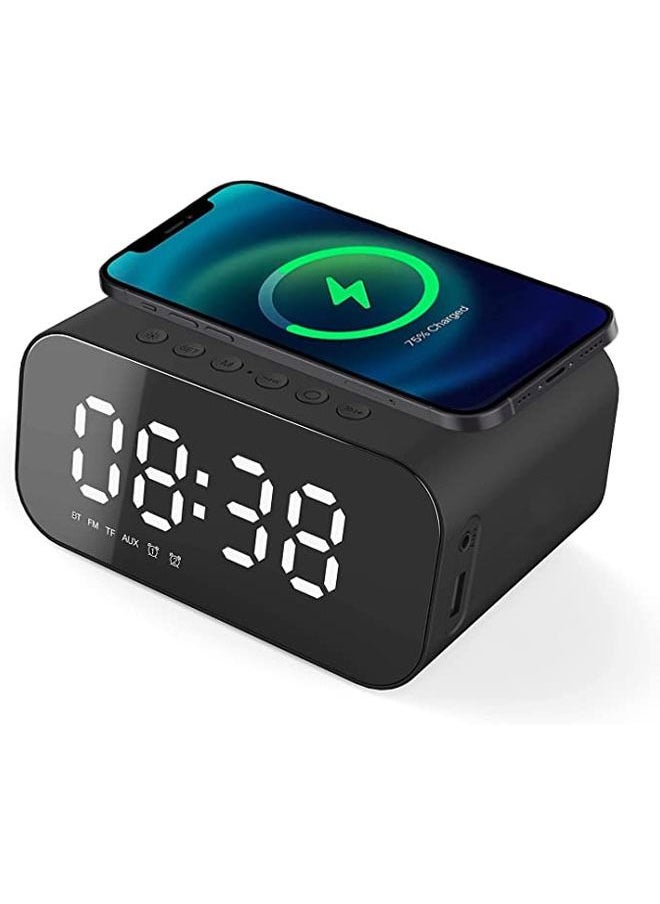 Arabest - ساعة منبه رقمية مع شاحن لاسلكي ومكبر صوت بلوتوث، 7 في 1 ساعة راديو عرض LED لغرفة النوم شحن مزدوج مع USB - أسود - Image 1