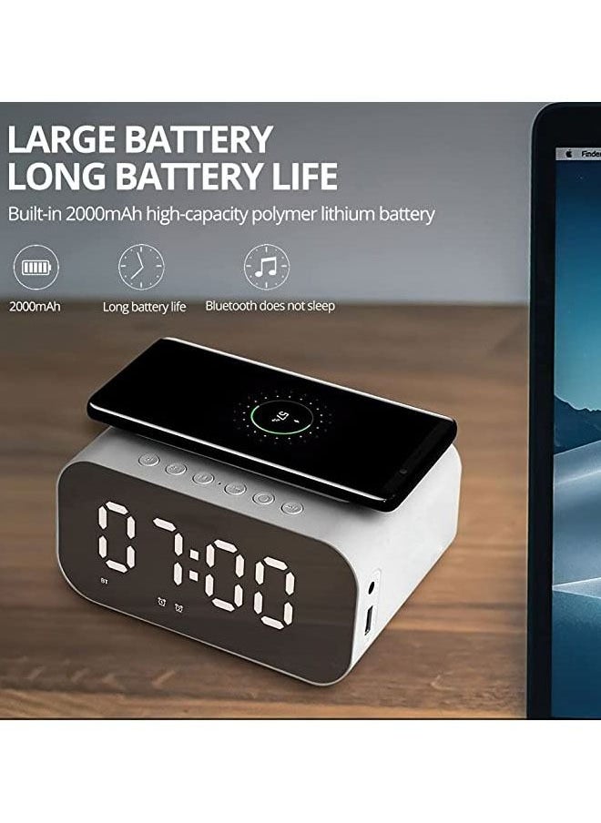 Arabest - ساعة منبه رقمية مع شاحن لاسلكي ومكبر صوت بلوتوث، 7 في 1 ساعة راديو عرض LED لغرفة النوم شحن مزدوج مع USB - أسود - Image 1