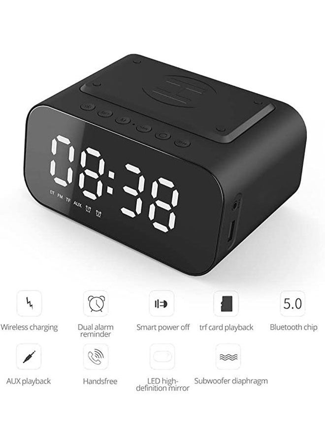 Arabest - ساعة منبه رقمية مع شاحن لاسلكي ومكبر صوت بلوتوث، 7 في 1 ساعة راديو عرض LED لغرفة النوم شحن مزدوج مع USB - أسود - Image 1