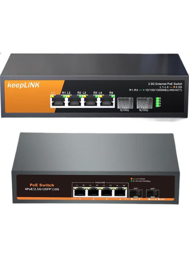 keepLiNK مفتاح كيبلينك Kp-9000-6Xhp-X2-Ac 2.5G 4 منافذ Poe+ 2 منفذ 10G Sfp رصد أمني شبكة مفتاح 75W - Image 3