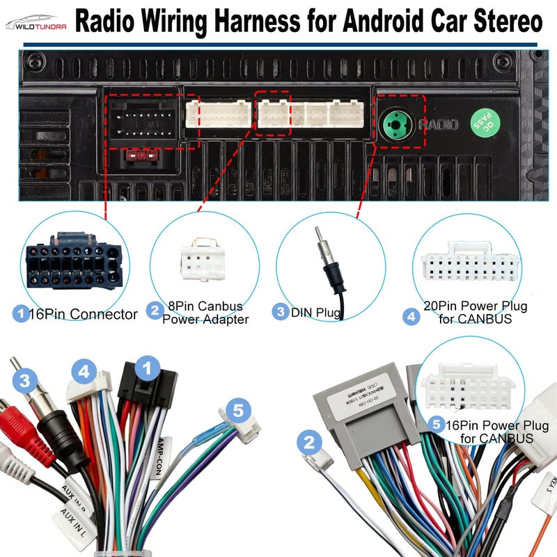 WildTundra 16Pin Aftermarket Android Car Radio Harness Adapter for Honda Civic 2012-2015 CR-V 2012-2015, 16Pin Android Car Stereo Wiring Harness with SWC Radio Antenna Adapter for Honda Civic CR-V - Image 3